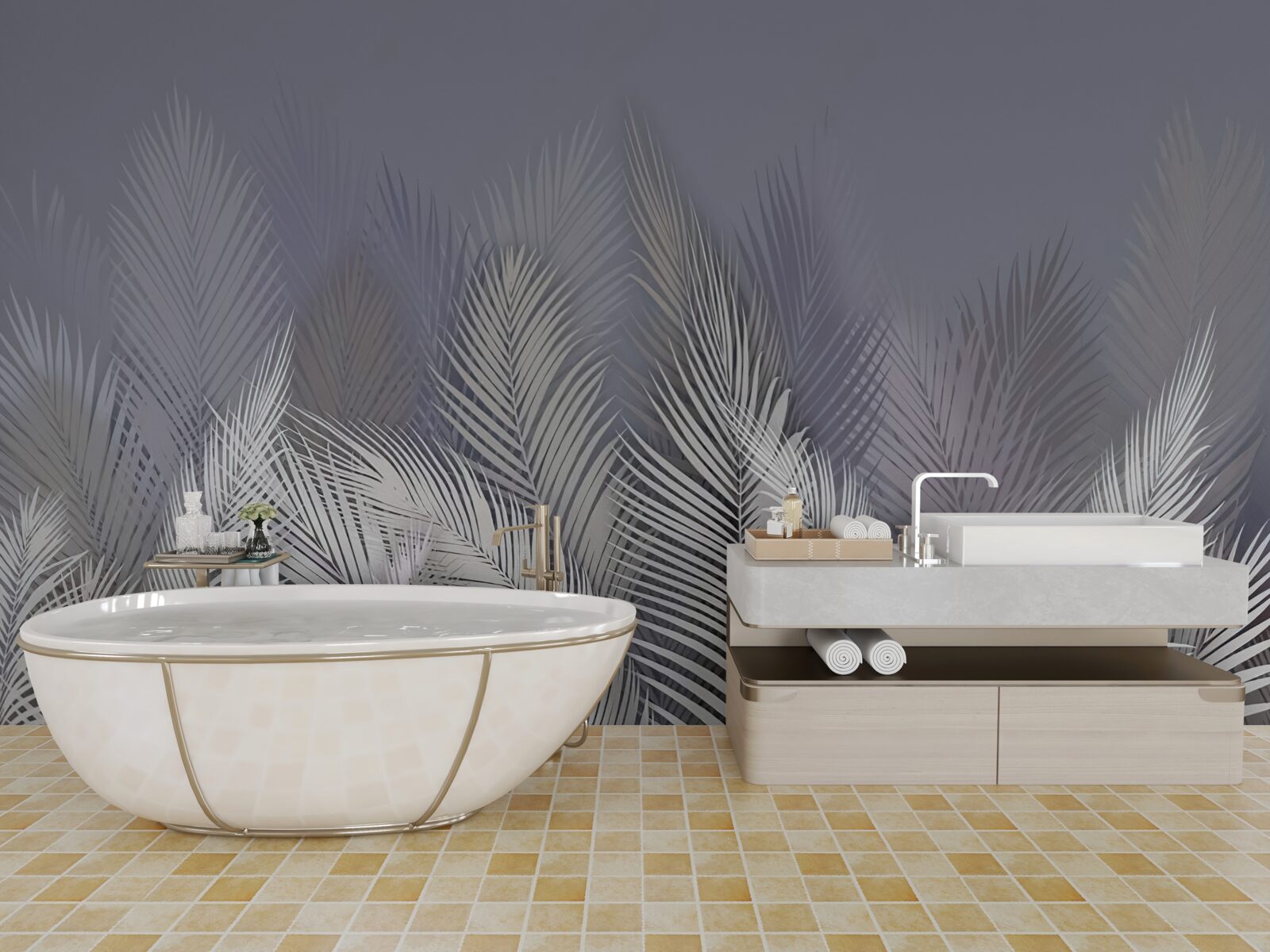 Fototapeta białe liście palmowe w ciemności