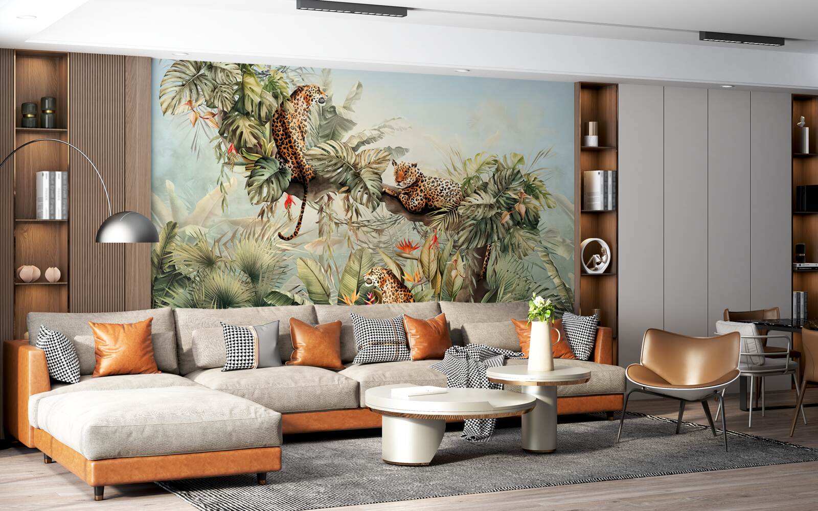 Fototapeta o świcie lamparty chronią się na drzewie