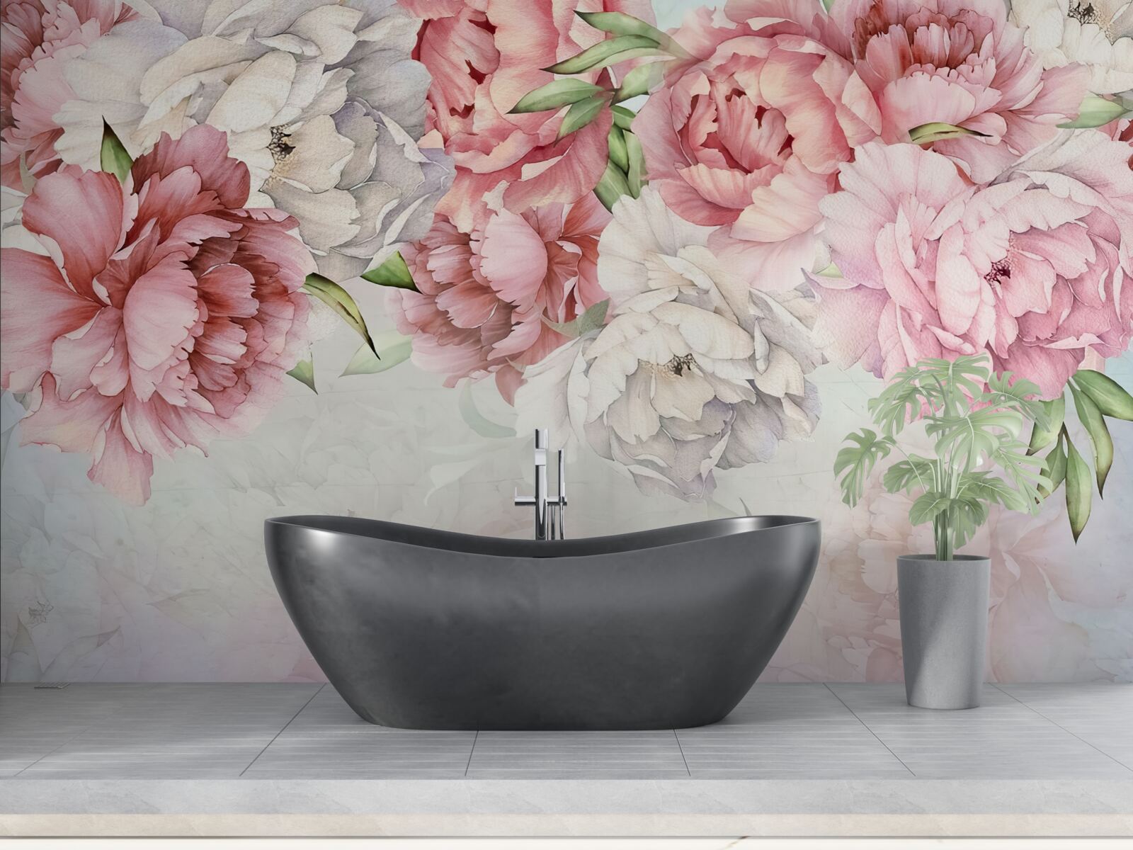 Fototapeta jasne tło ozdobione jest delikatnymi kwiatami w różowej tonacji