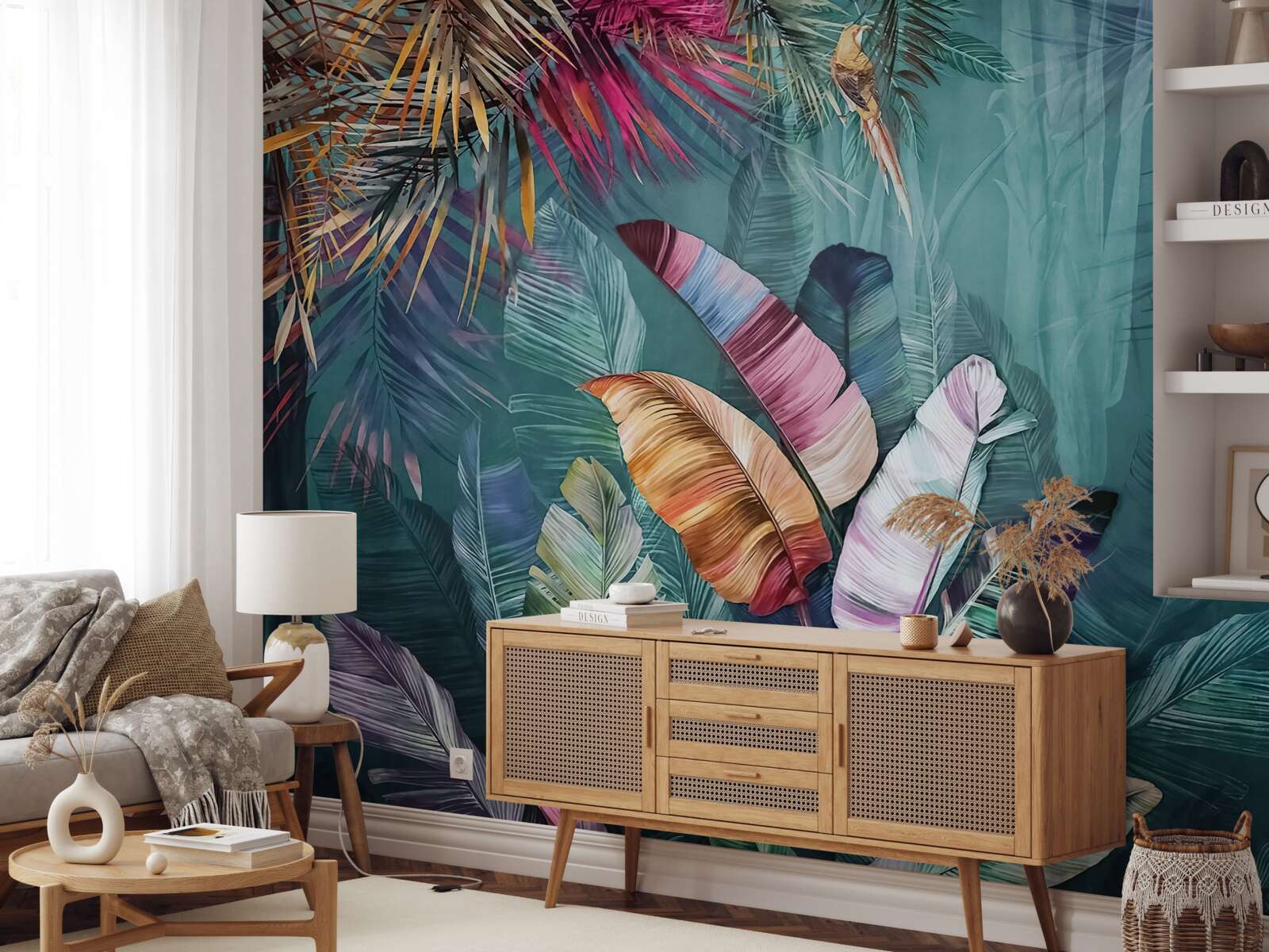 Fototapeta zachwycający zestaw liści drzew tropikalnych pomalowanych w jesienne odcienie