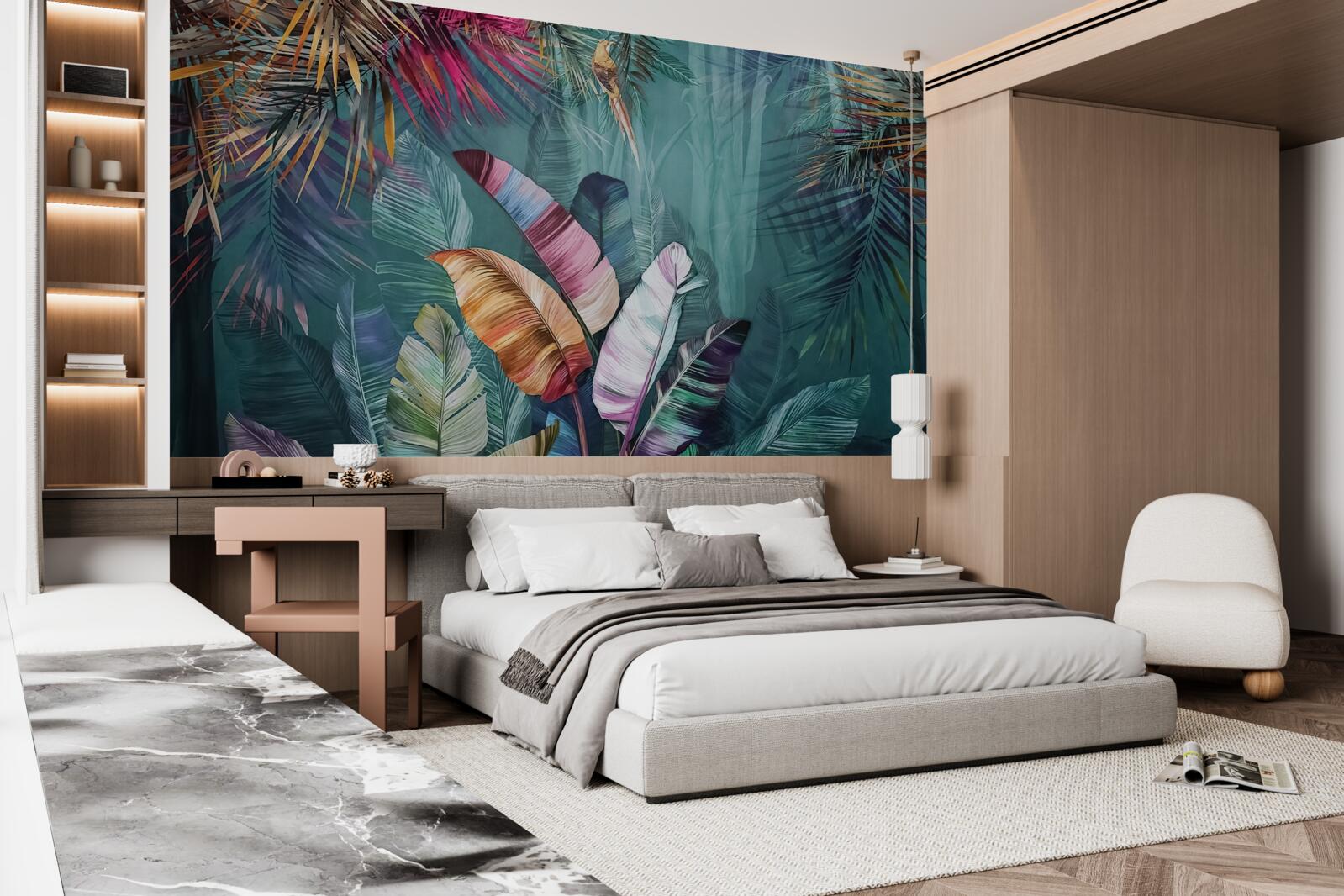 Fototapeta zachwycający zestaw liści drzew tropikalnych pomalowanych w jesienne odcienie