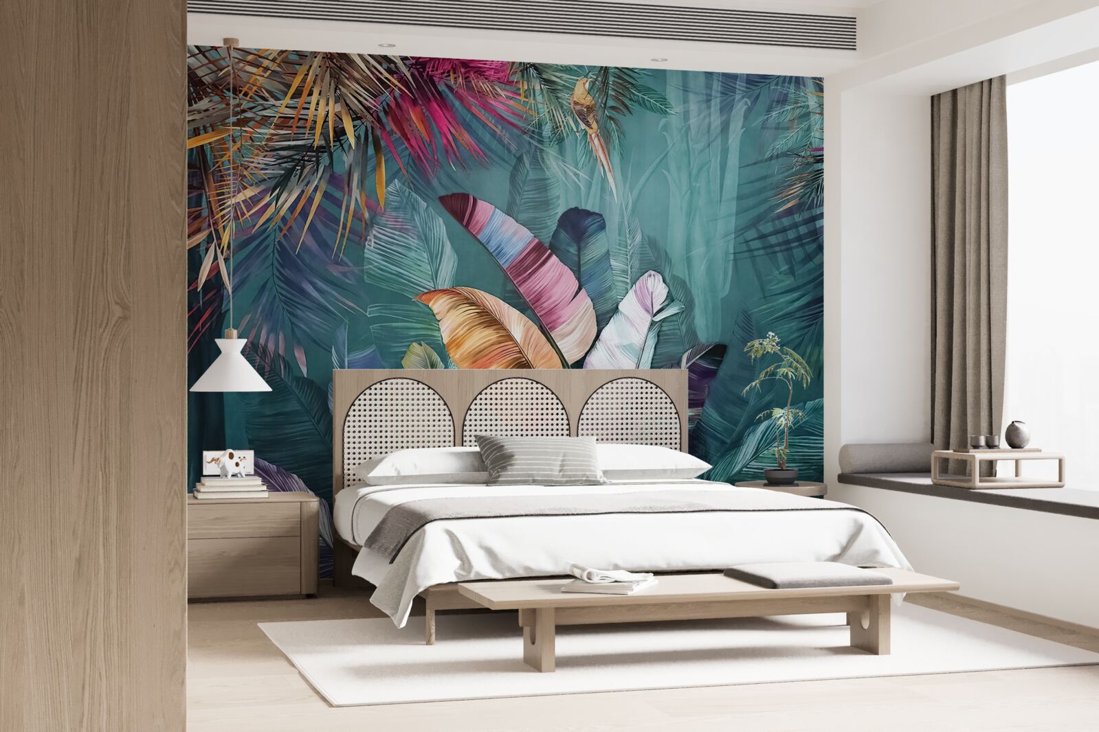 Fototapeta zachwycający zestaw liści drzew tropikalnych pomalowanych w jesienne odcienie