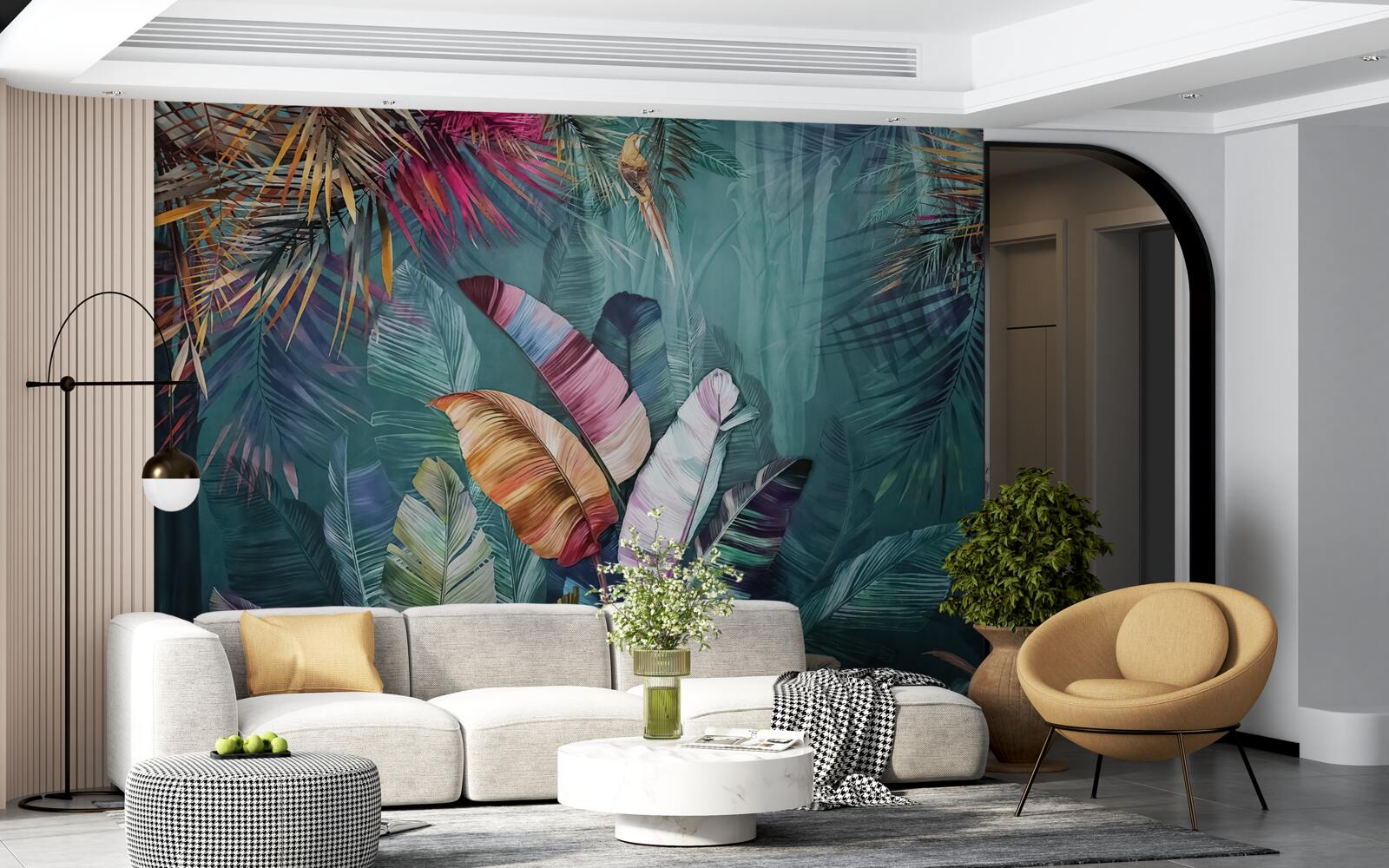 Fototapeta zachwycający zestaw liści drzew tropikalnych pomalowanych w jesienne odcienie