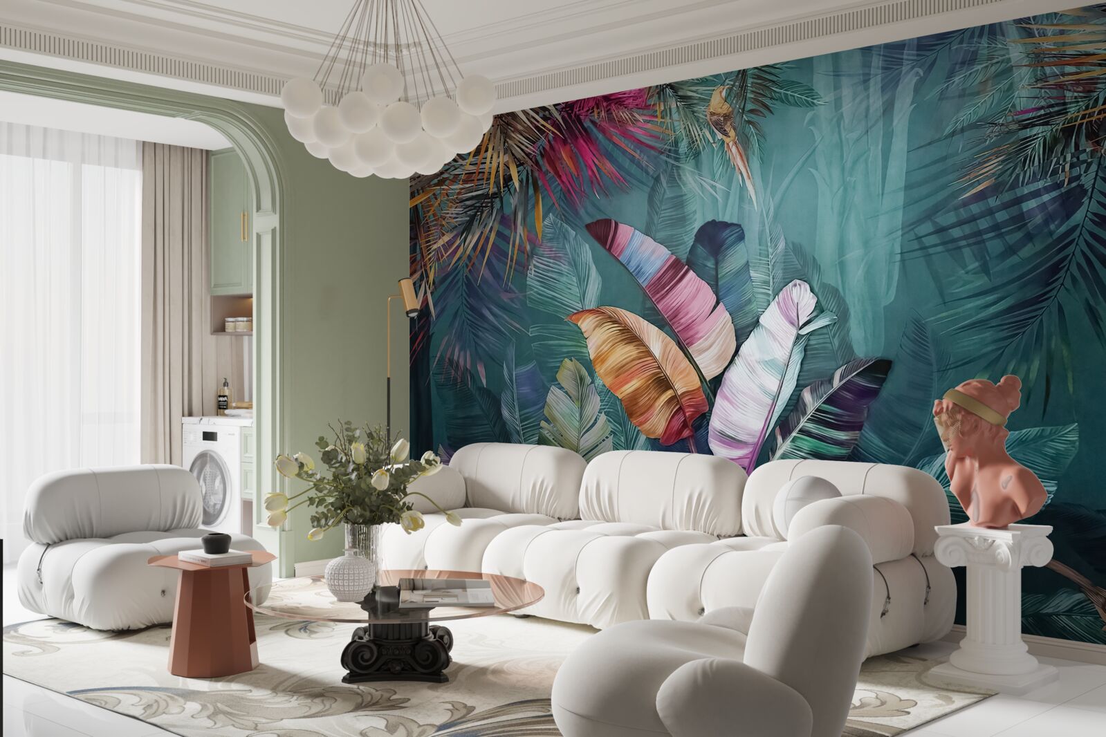 Fototapeta zachwycający zestaw liści drzew tropikalnych pomalowanych w jesienne odcienie