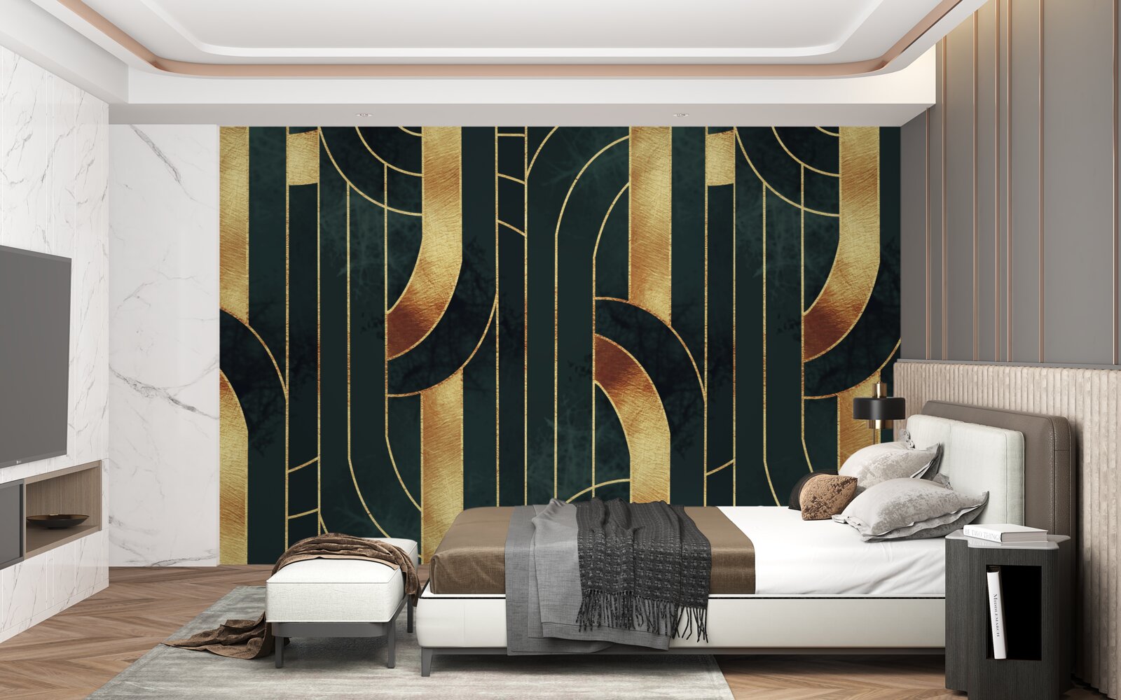 Fototapeta pełen wdzięku linie złota i szmaragdu