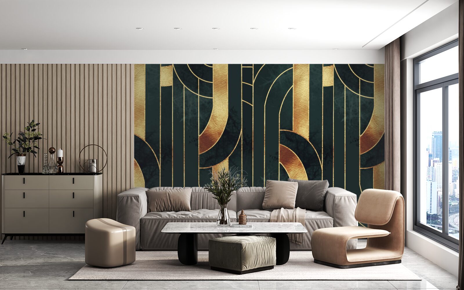 Fototapeta pełen wdzięku linie złota i szmaragdu