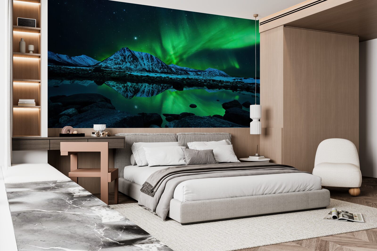 Fototapeta niesamowite zorze polarne nad morzem