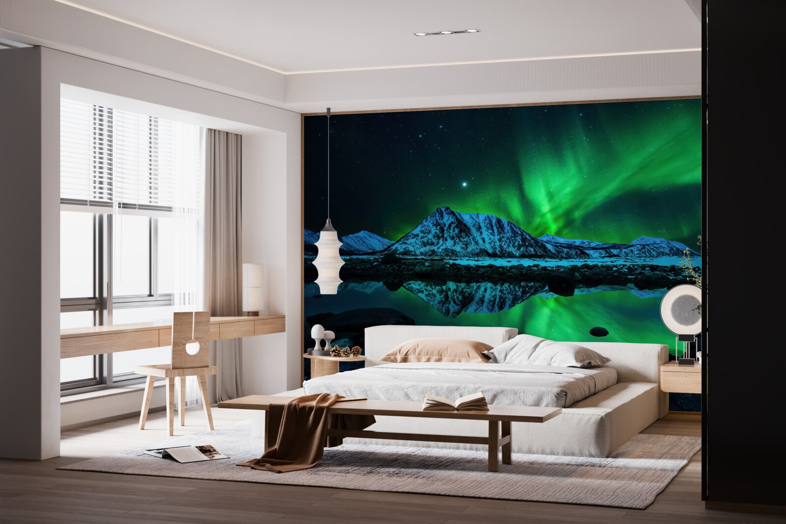 Fototapeta niesamowite zorze polarne nad morzem