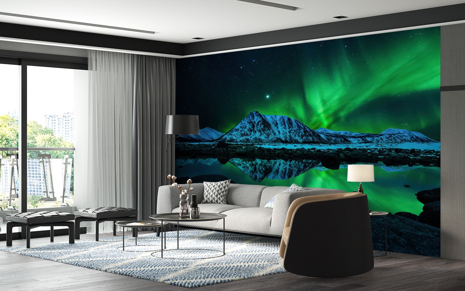 Fototapeta niesamowite zorze polarne nad morzem