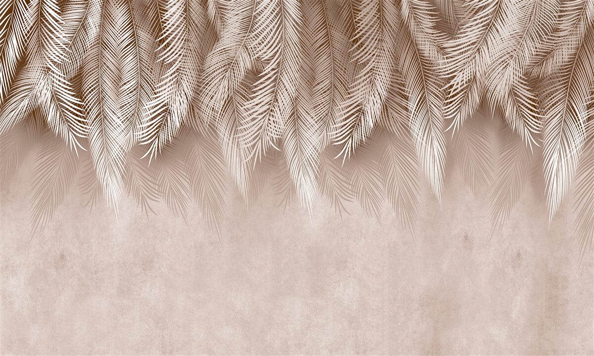 Fototapeta różowe tło ozdobione jest białymi liśćmi palmowymi