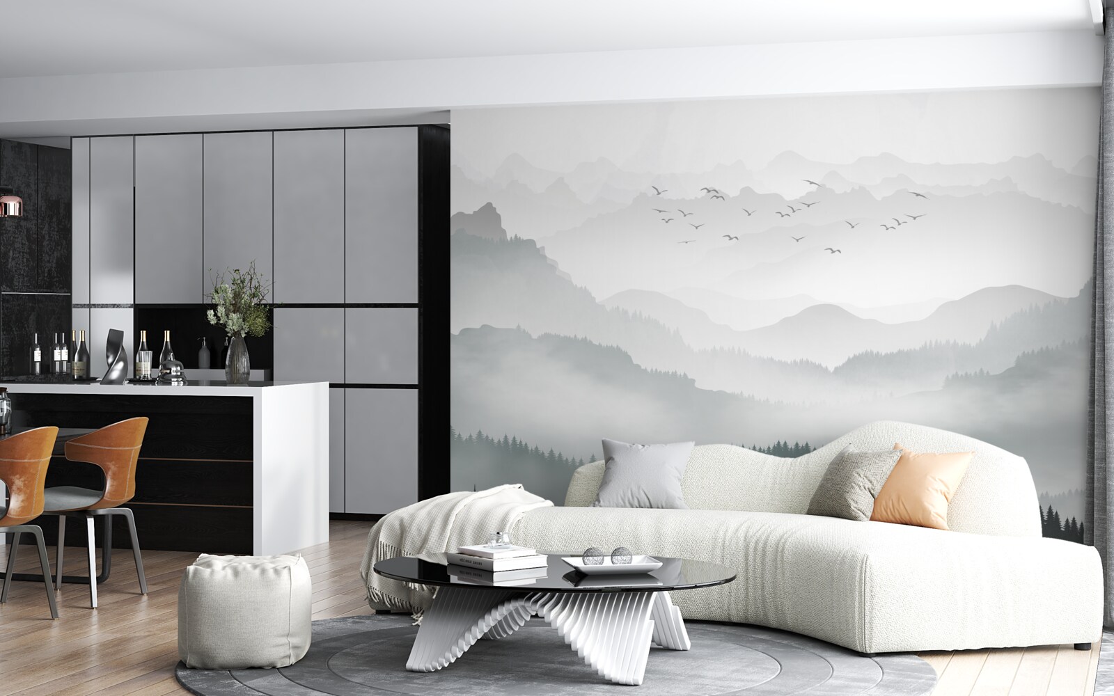 Fototapeta mgła gęsto spowija skaliste szczyty