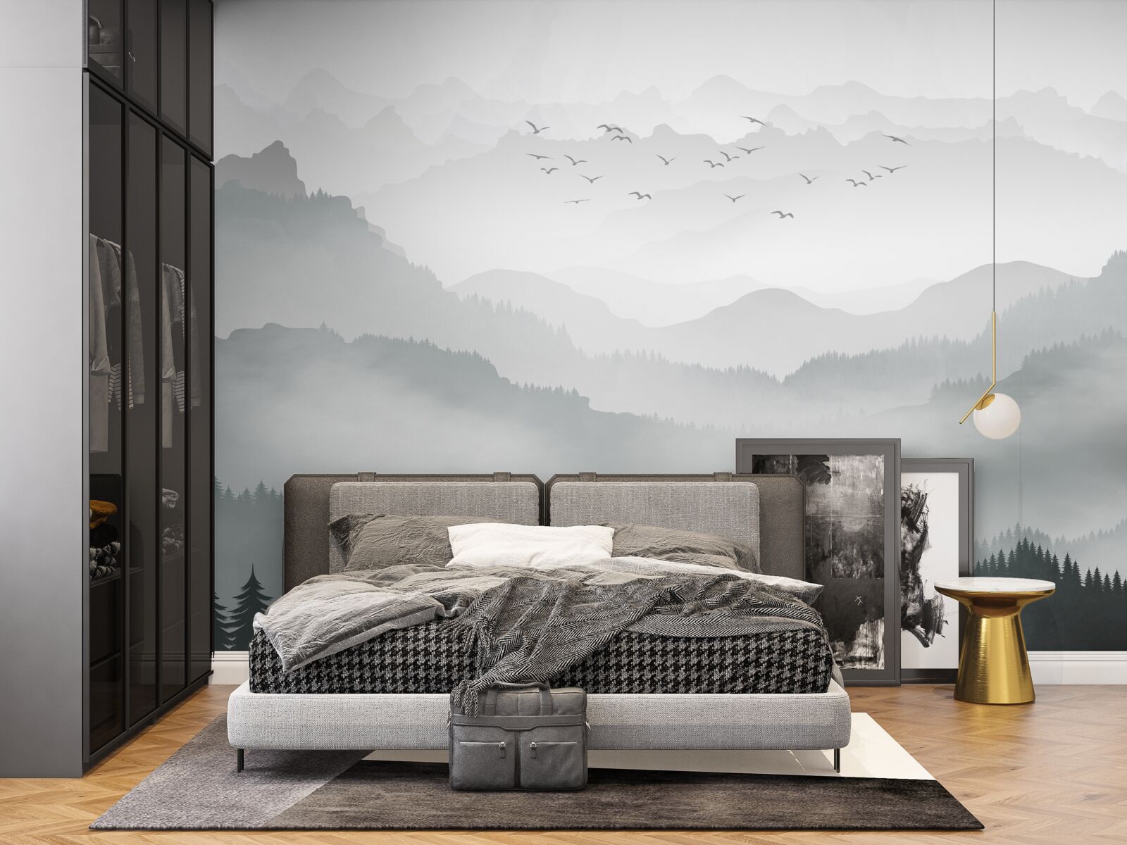 Fototapeta mgła gęsto spowija skaliste szczyty