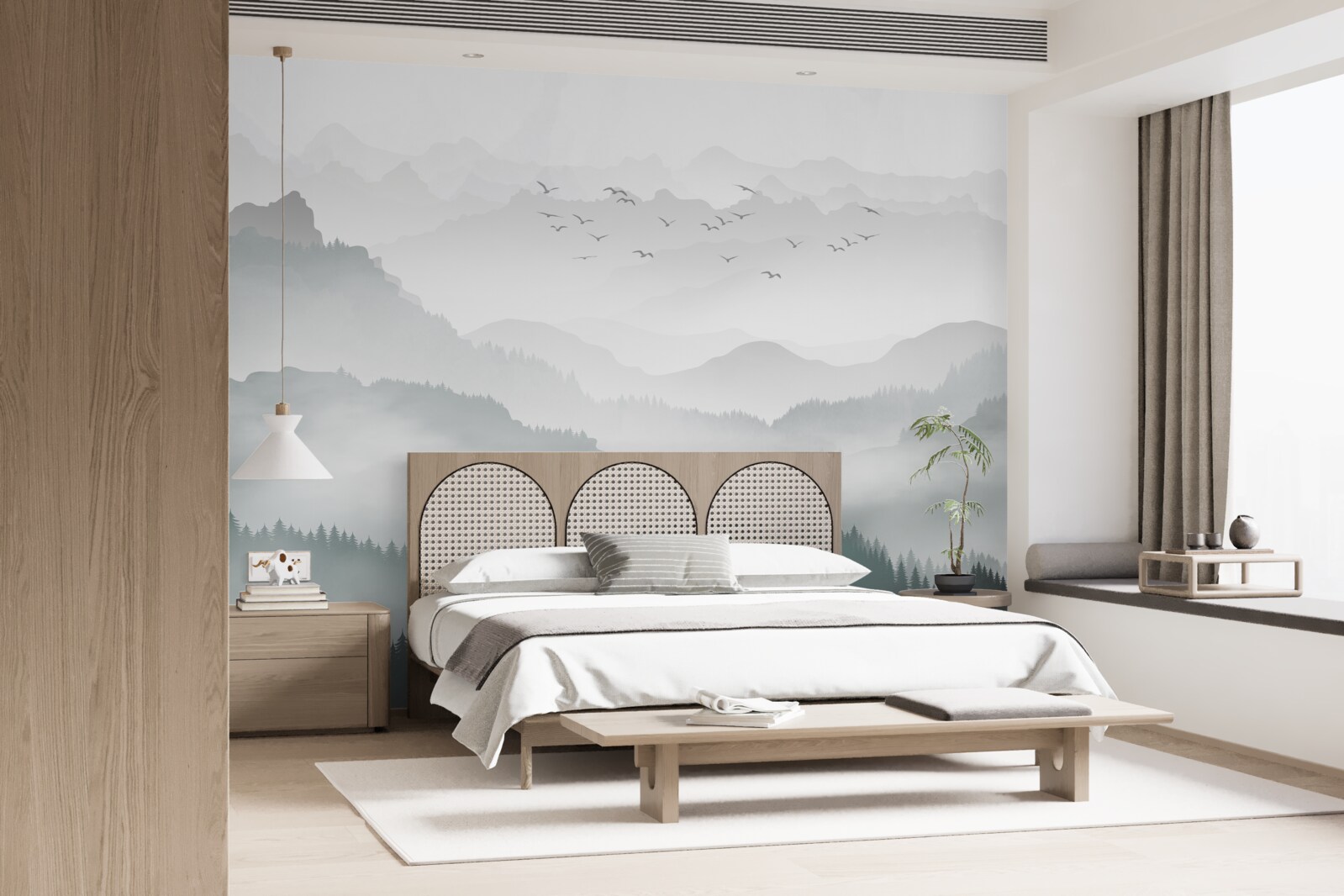 Fototapeta mgła gęsto spowija skaliste szczyty