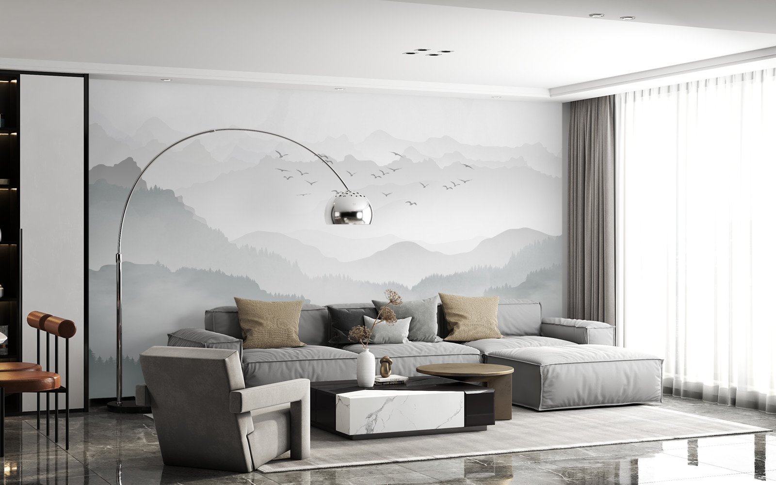 Fototapeta mgła gęsto spowija skaliste szczyty