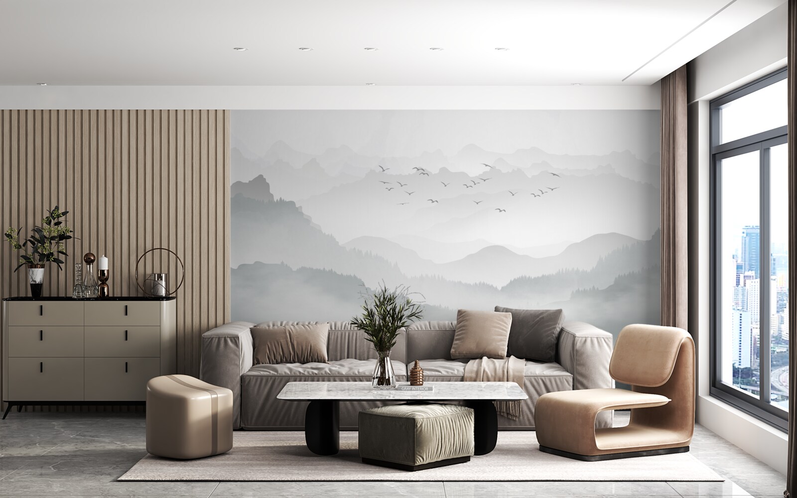 Fototapeta mgła gęsto spowija skaliste szczyty