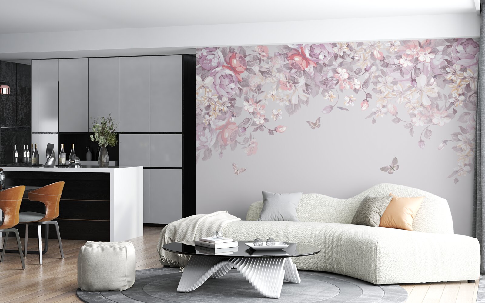 Fototapeta ogród, w którym kwitną kwiaty i motyle