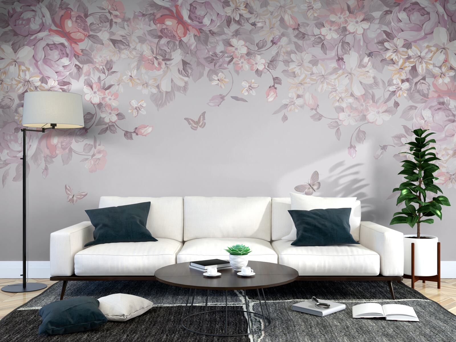 Fototapeta ogród, w którym kwitną kwiaty i motyle