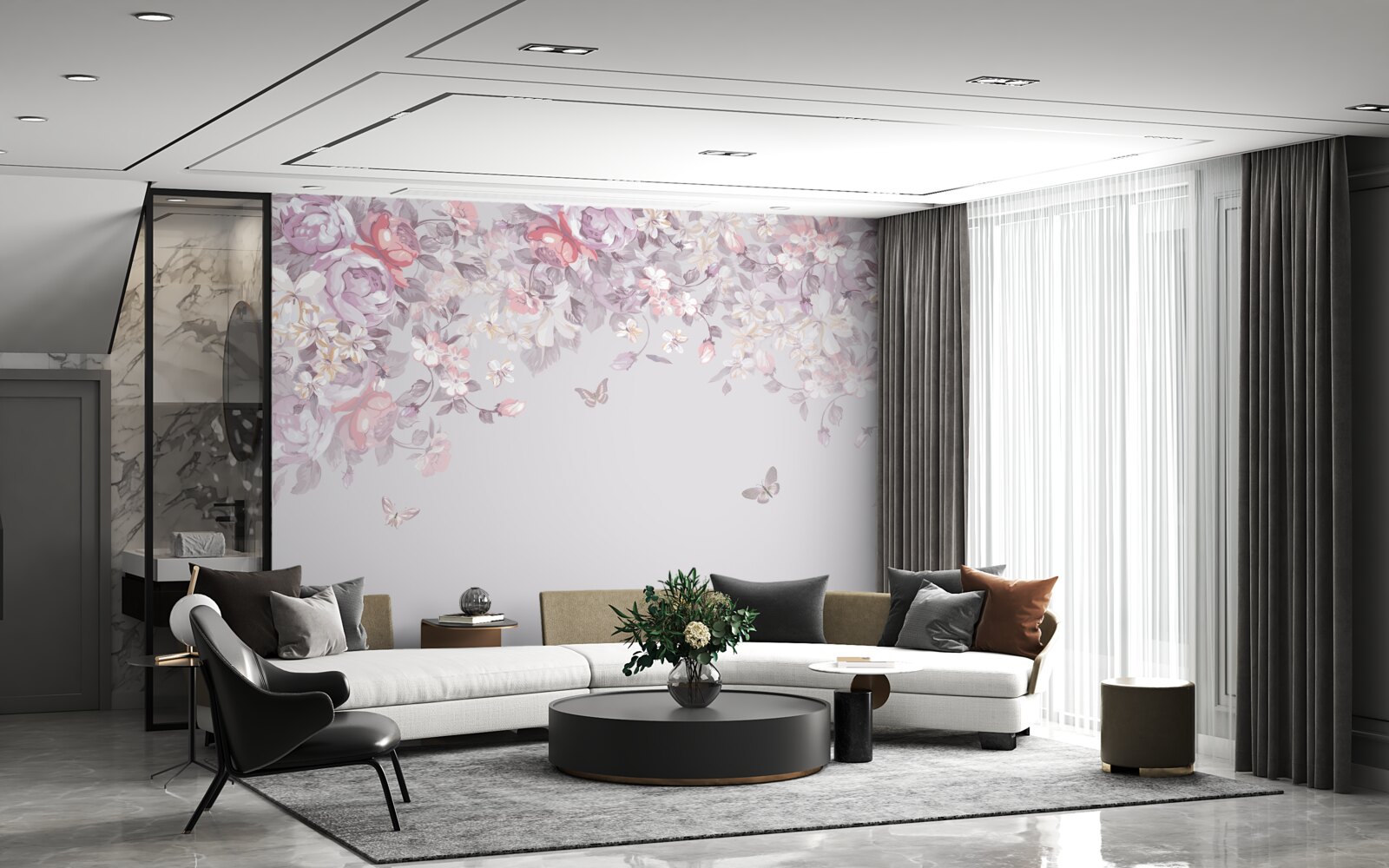 Fototapeta ogród, w którym kwitną kwiaty i motyle