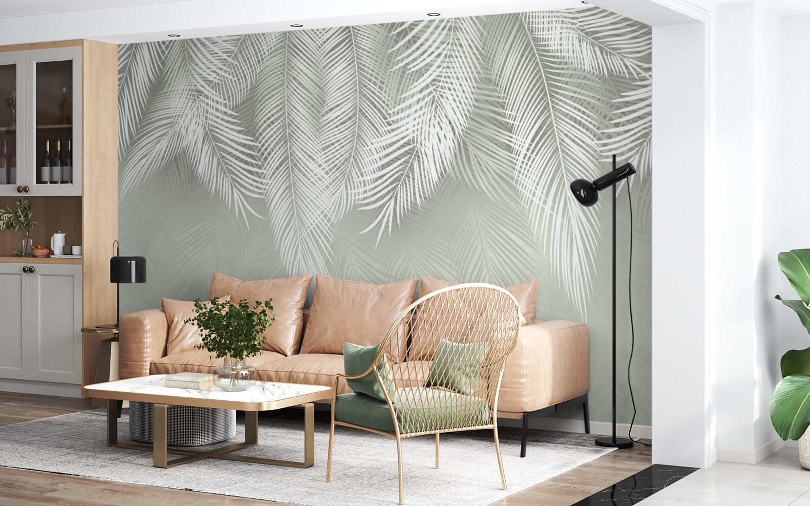 Fototapeta liście palmy śnieżnobiałe, delikatne i miękkie