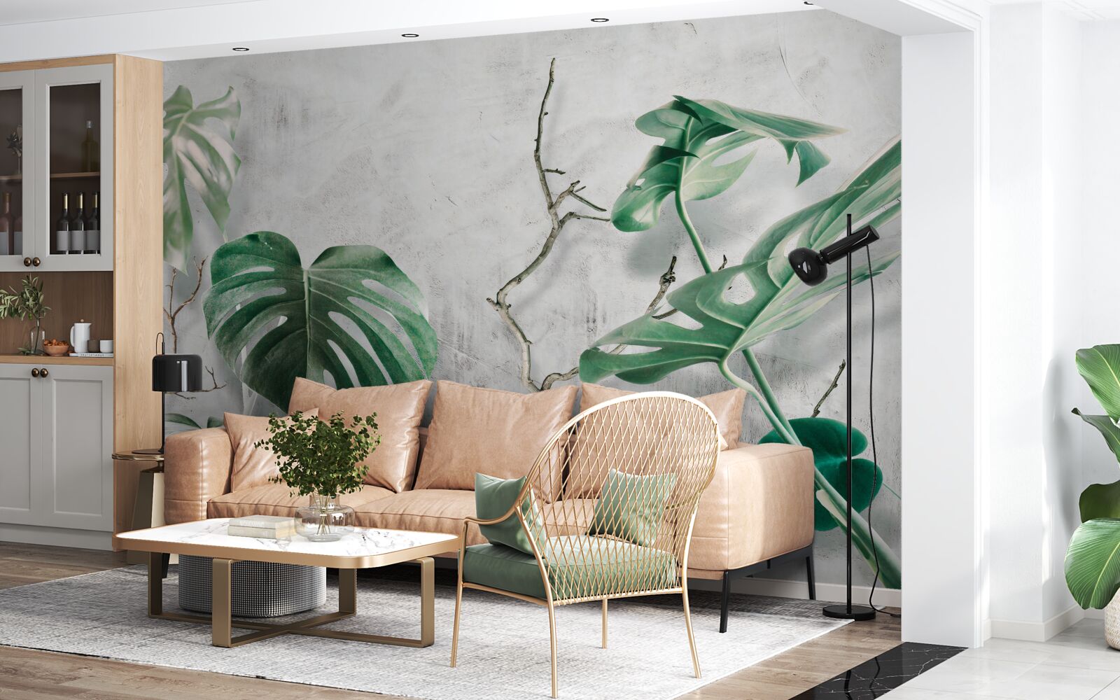 Fototapeta tropikalne potwory z zielonymi gałęziami