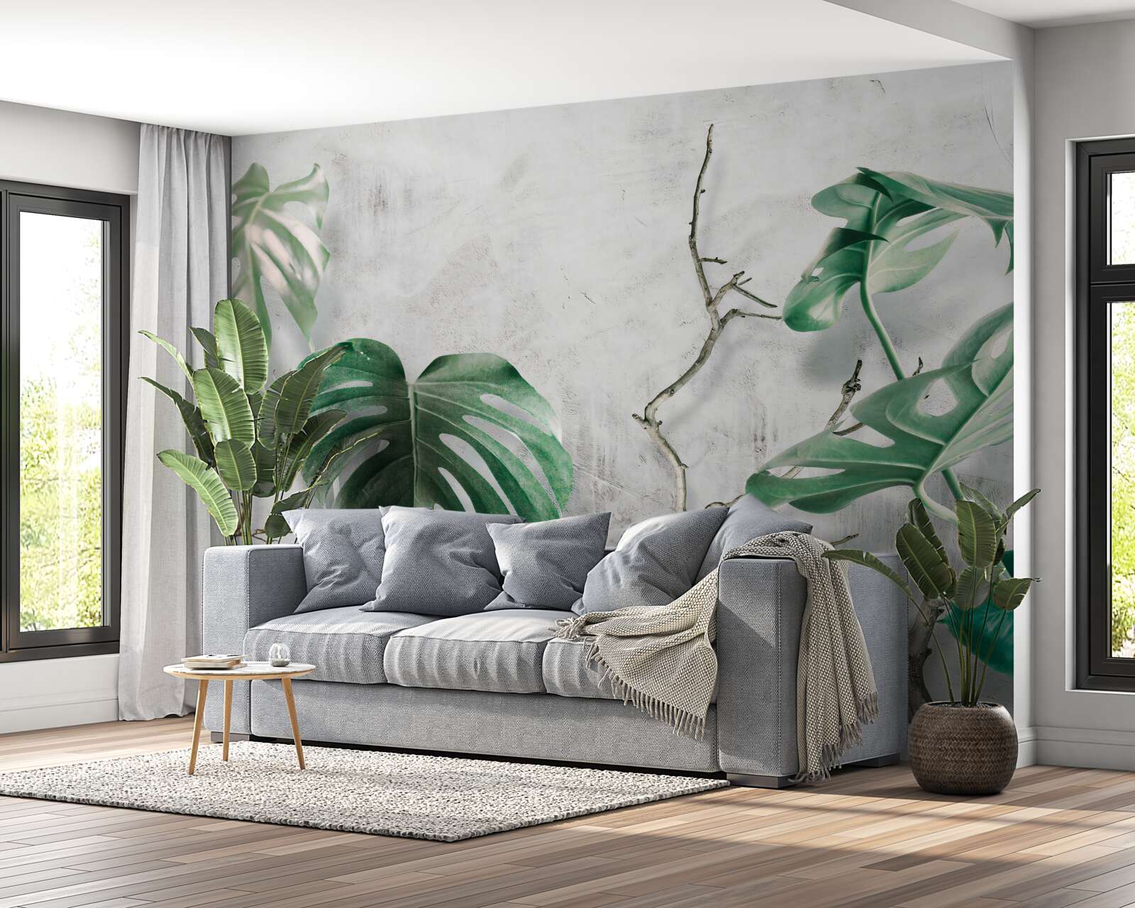 Fototapeta tropikalne potwory z zielonymi gałęziami