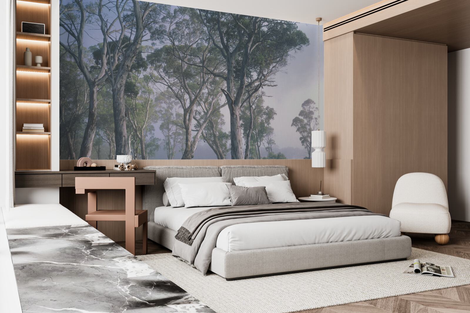 Fototapeta poranek budzi się w mglistym lesie