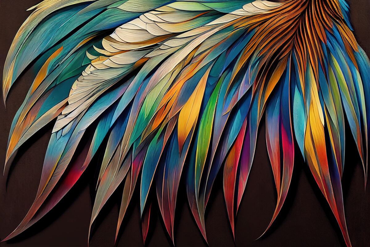 Fototapeta liście palm nocnych pomalowane w kolorach tęczy