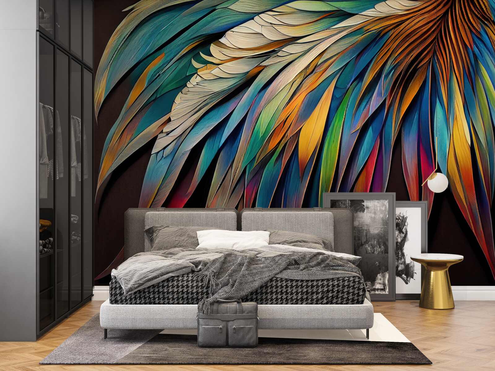 Fototapeta liście palm nocnych pomalowane w kolorach tęczy