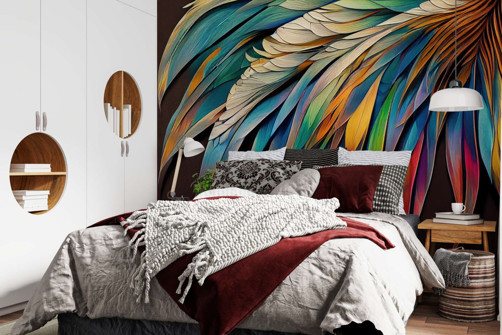 Fototapeta liście palm nocnych pomalowane w kolorach tęczy