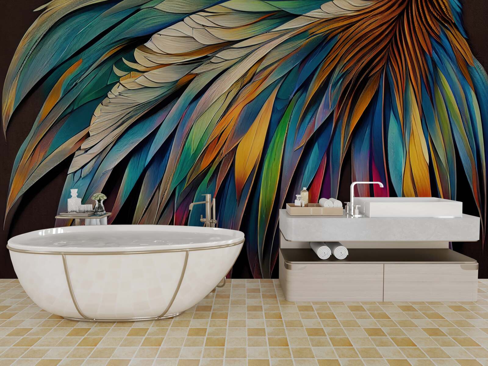 Fototapeta liście palm nocnych pomalowane w kolorach tęczy