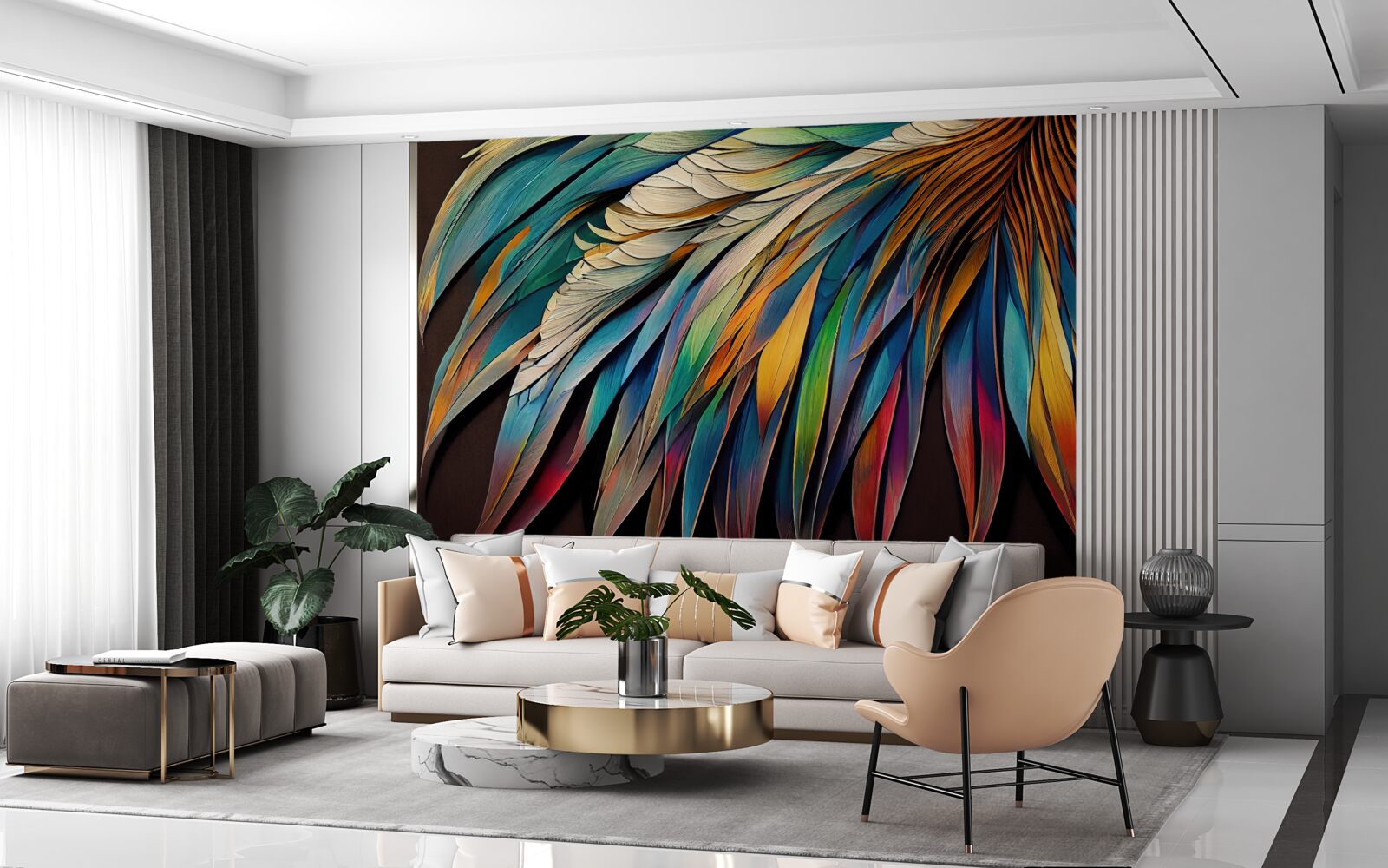 Fototapeta liście palm nocnych pomalowane w kolorach tęczy