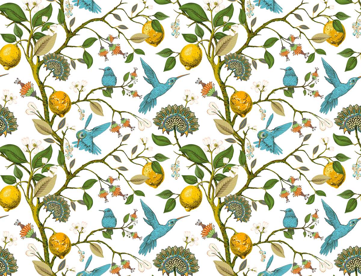 Fototapeta cytryny i niebieskie kolibry