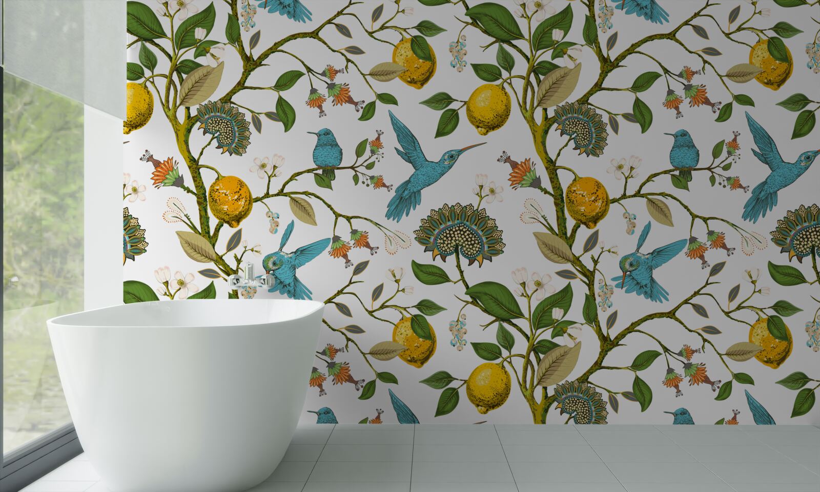 Fototapeta cytryny i niebieskie kolibry