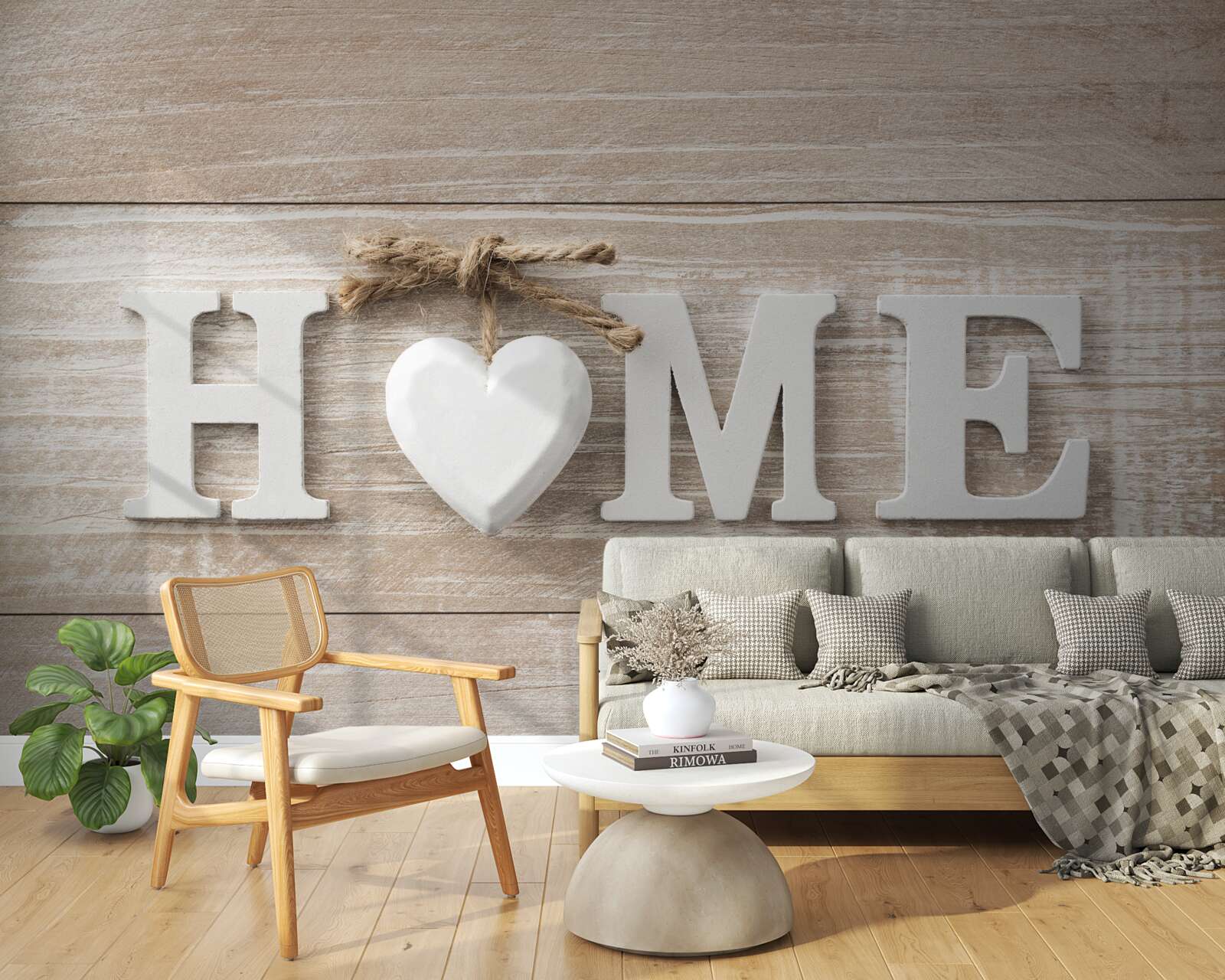 Fototapeta tekst „home” na tle drzew