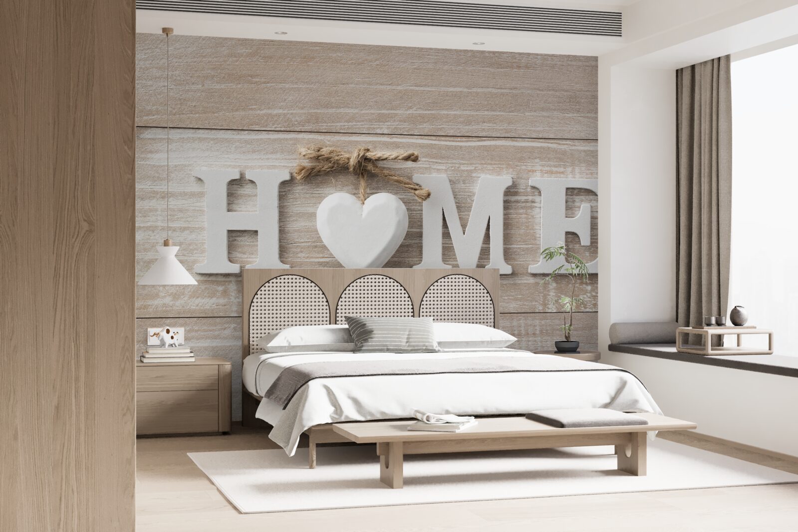 Fototapeta tekst „home” na tle drzew