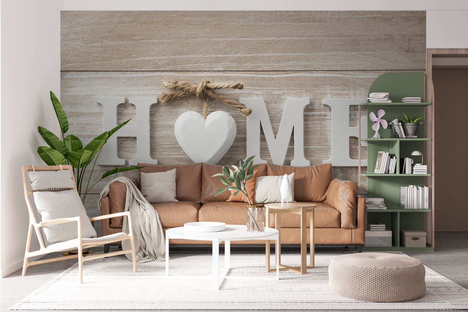 Fototapeta tekst „home” na tle drzew