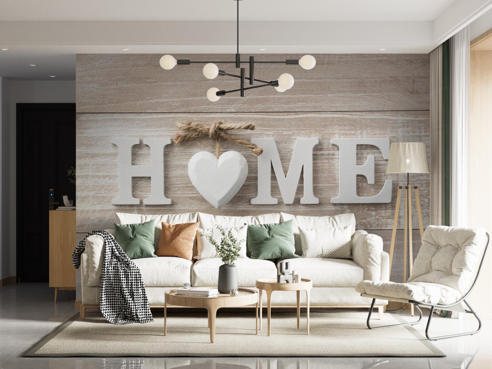 Fototapeta tekst „home” na tle drzew