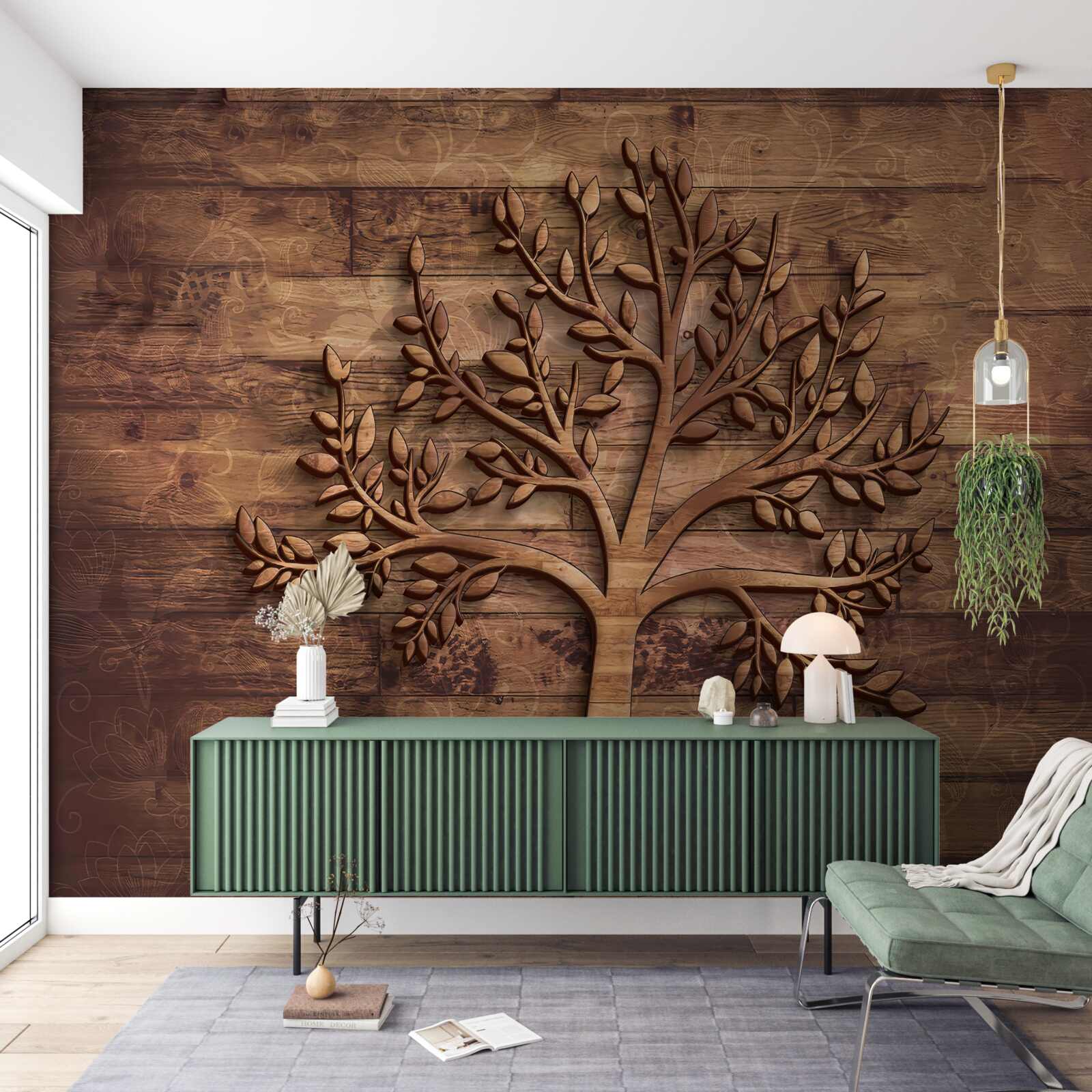 Fototapeta drzewo liściaste na drewnianym tle