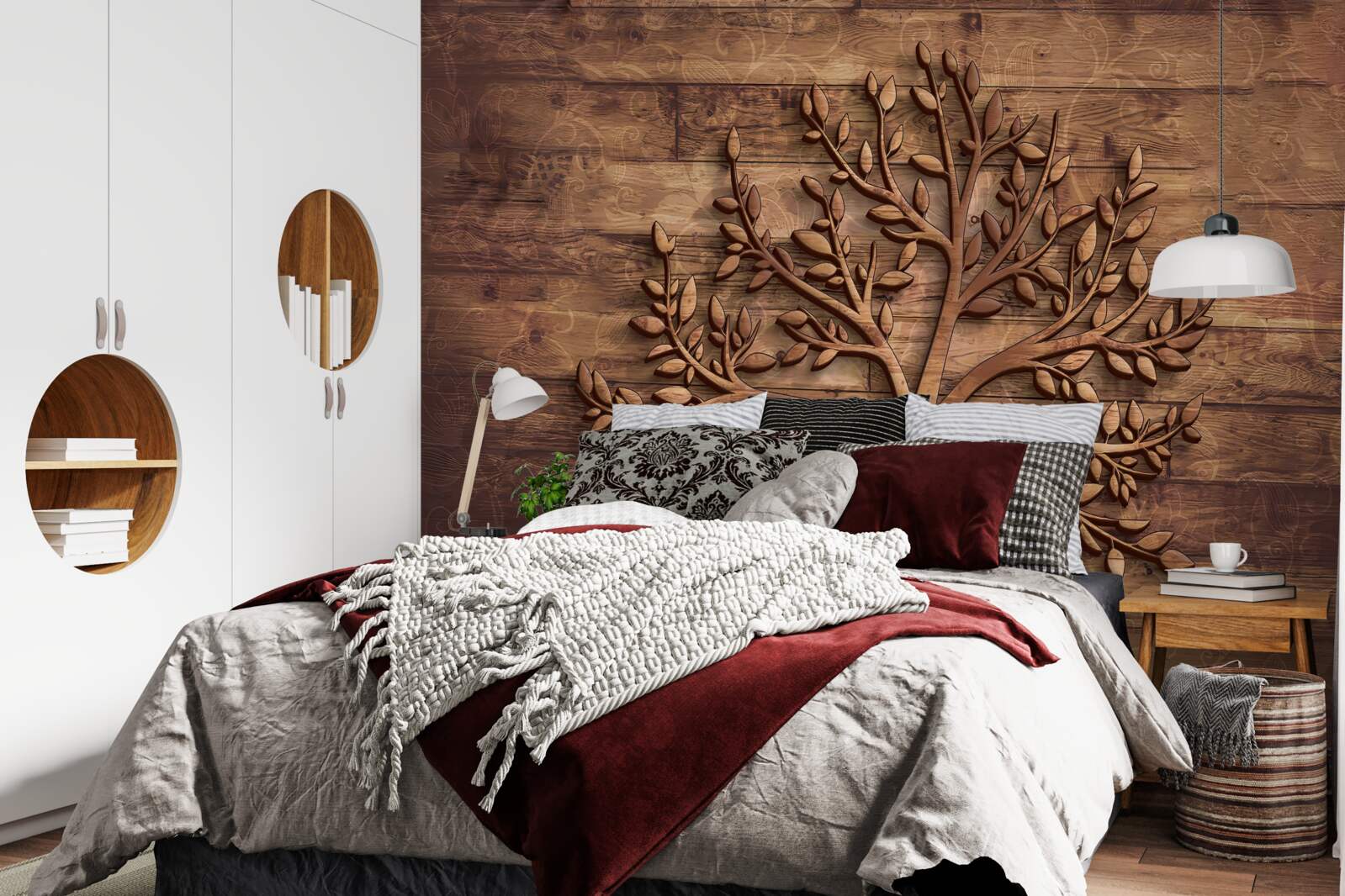 Fototapeta drzewo liściaste na drewnianym tle