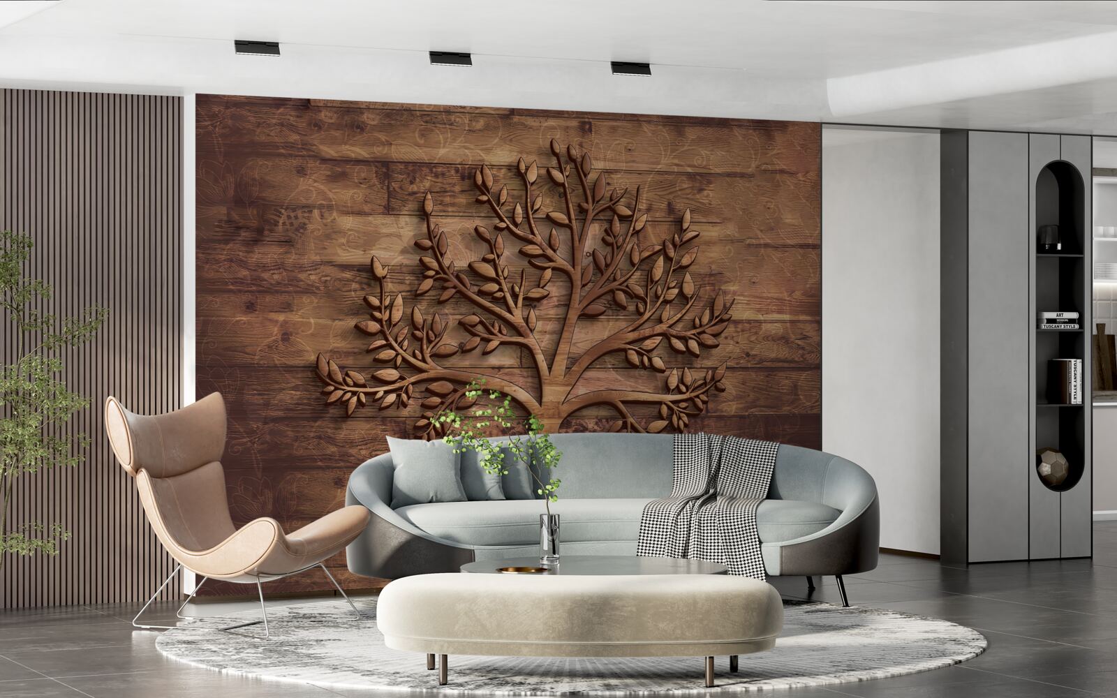 Fototapeta drzewo liściaste na drewnianym tle