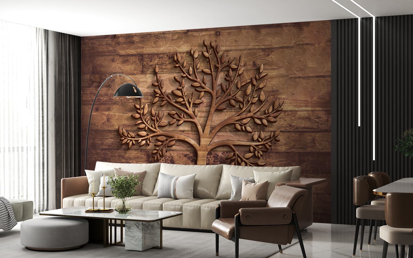 Fototapeta drzewo liściaste na drewnianym tle