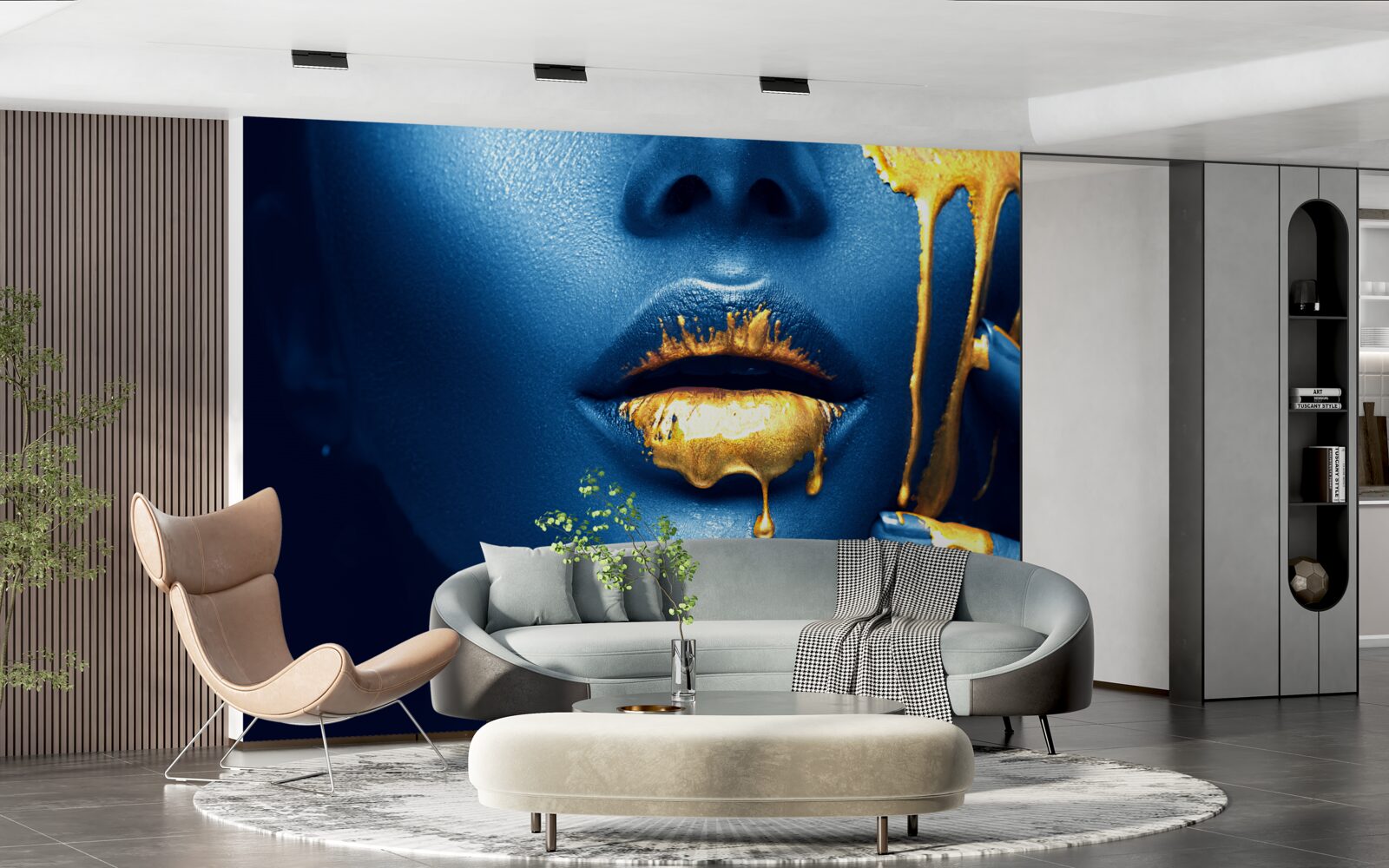 Fototapeta kobieta z błyszczącą złotą szminką na ustach