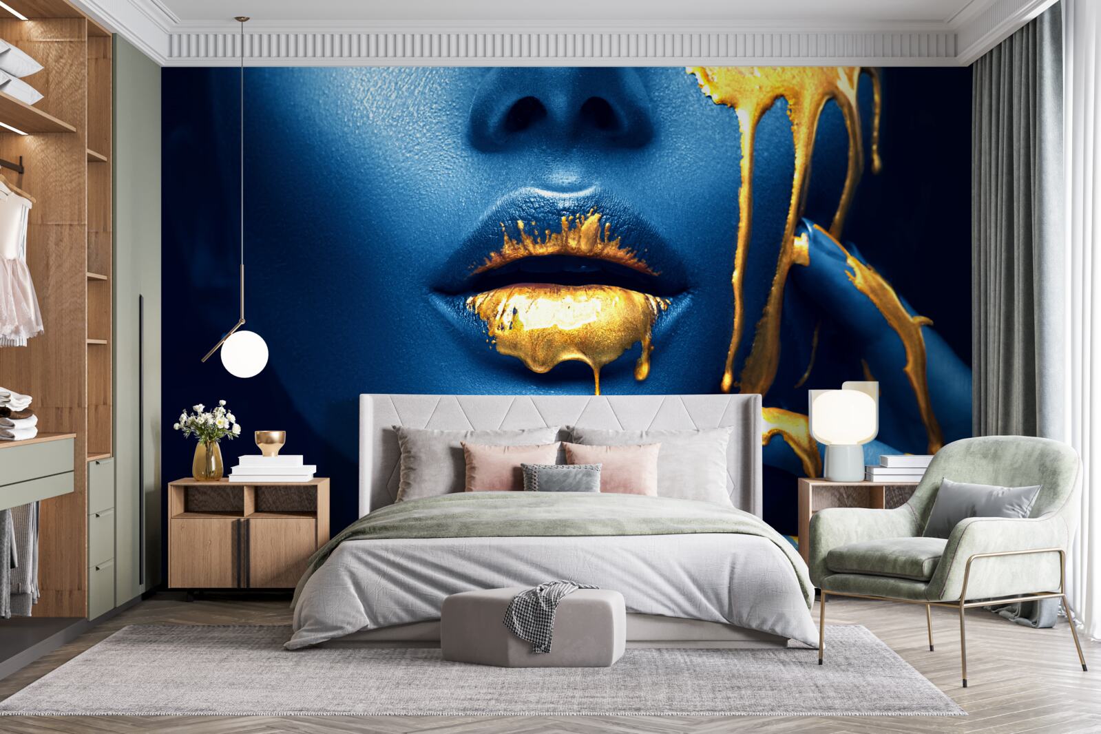 Fototapeta kobieta z błyszczącą złotą szminką na ustach