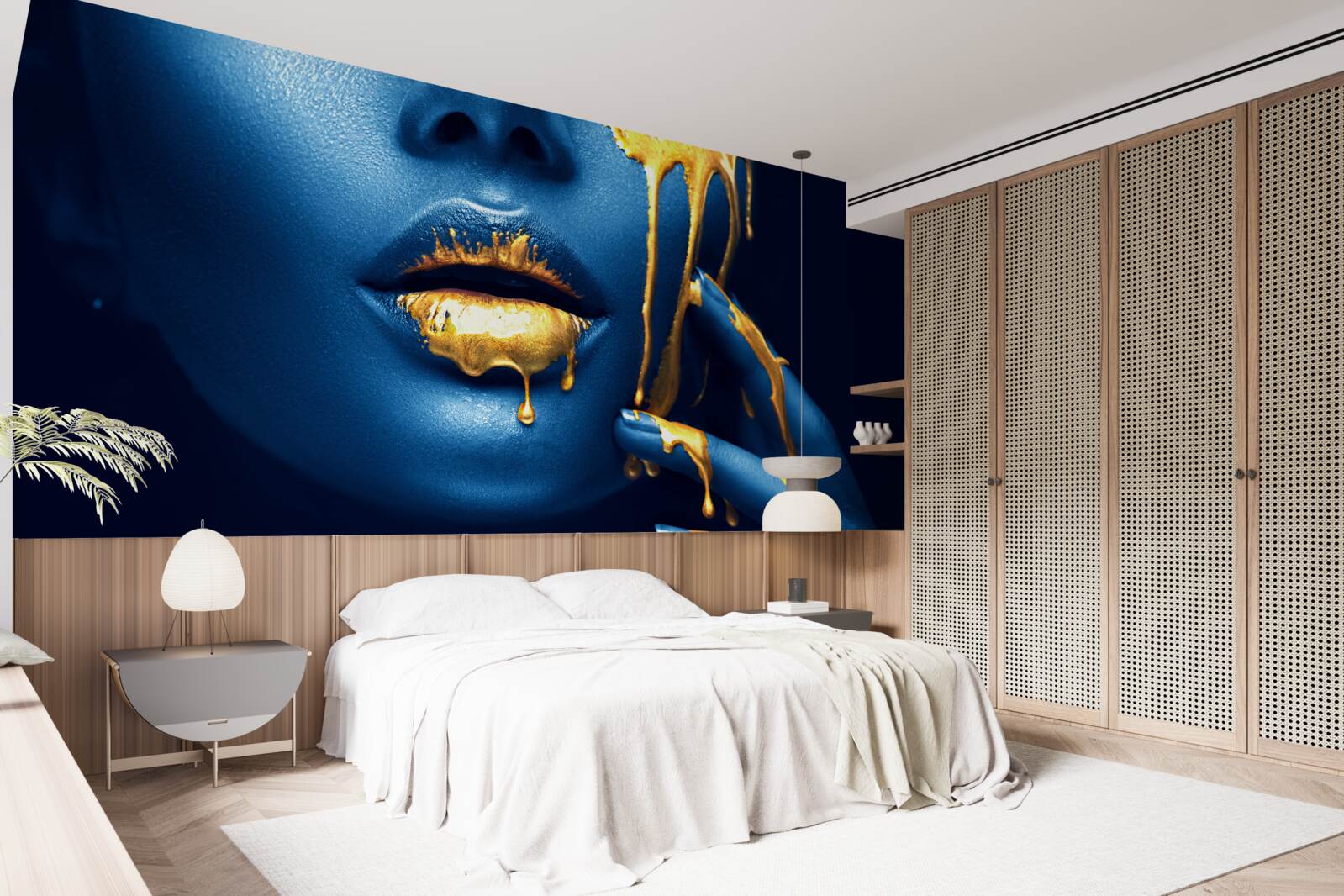 Fototapeta kobieta z błyszczącą złotą szminką na ustach