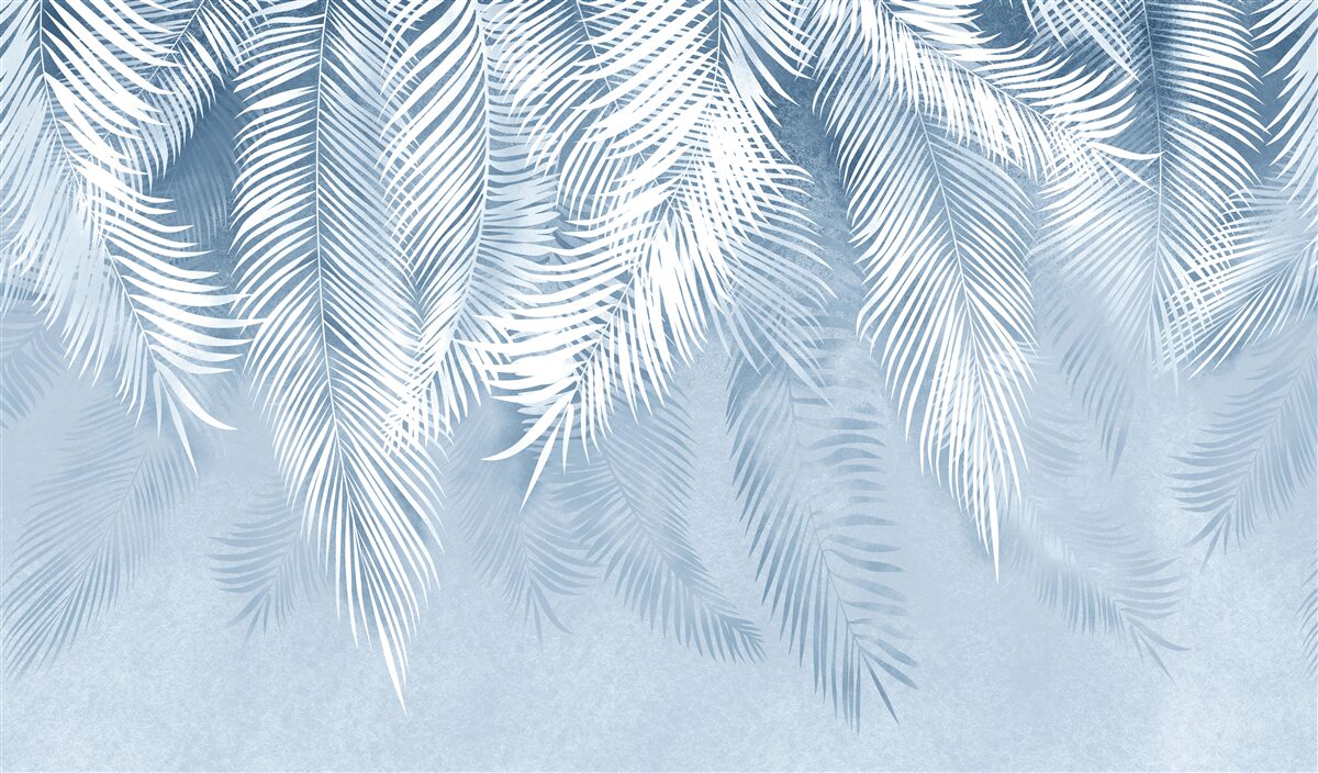 Fototapeta białe i niebieskie pióra na zimowych liściach