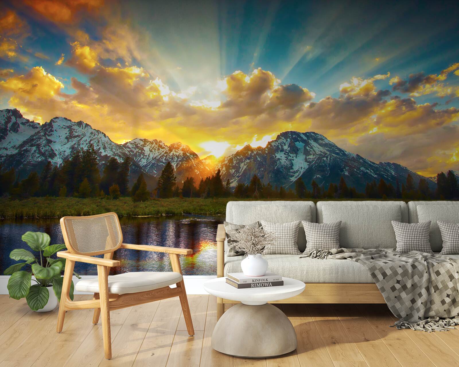 Fototapeta magiczny zachód słońca nad wysokogórską rzeką