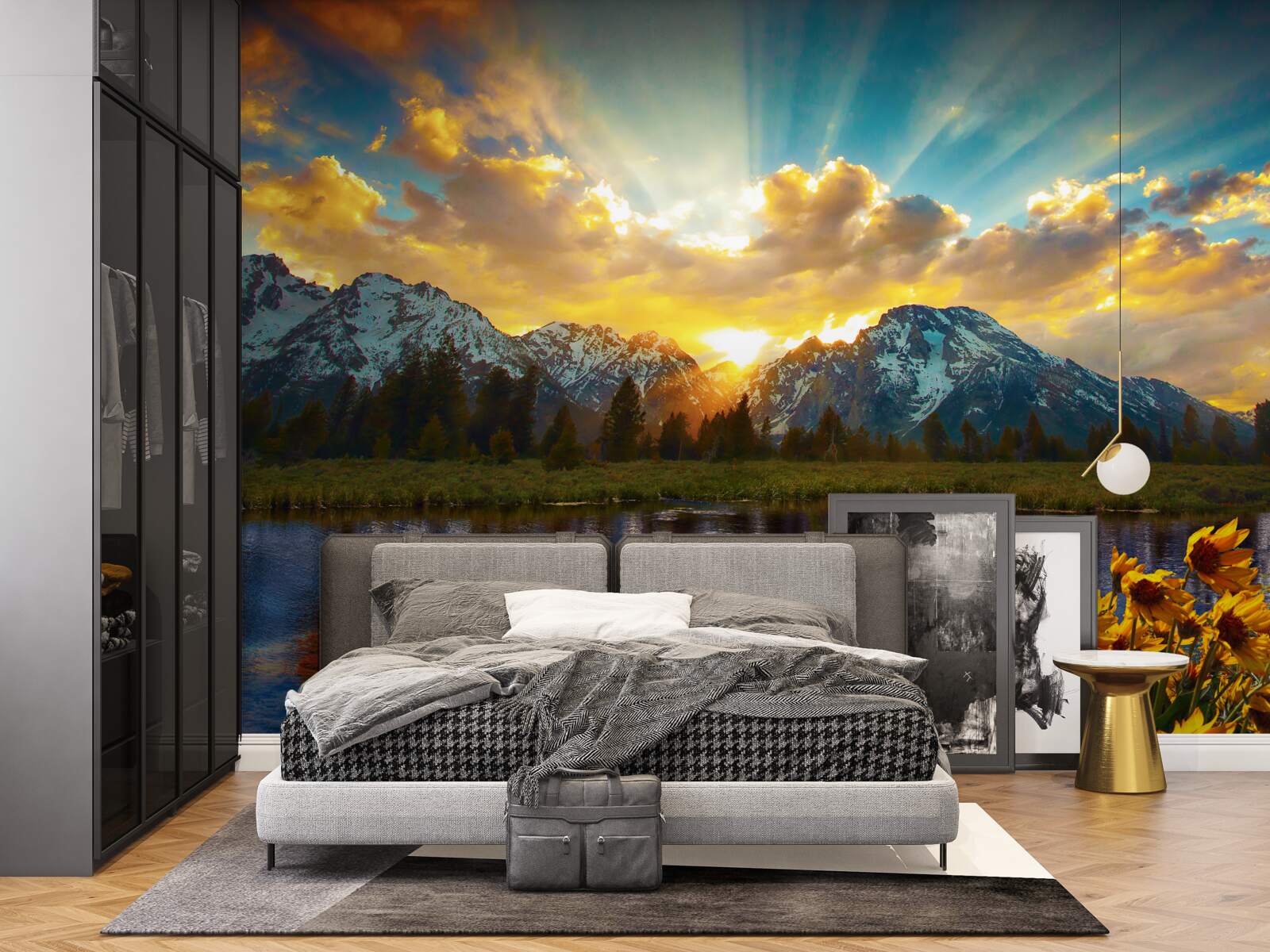 Fototapeta magiczny zachód słońca nad wysokogórską rzeką