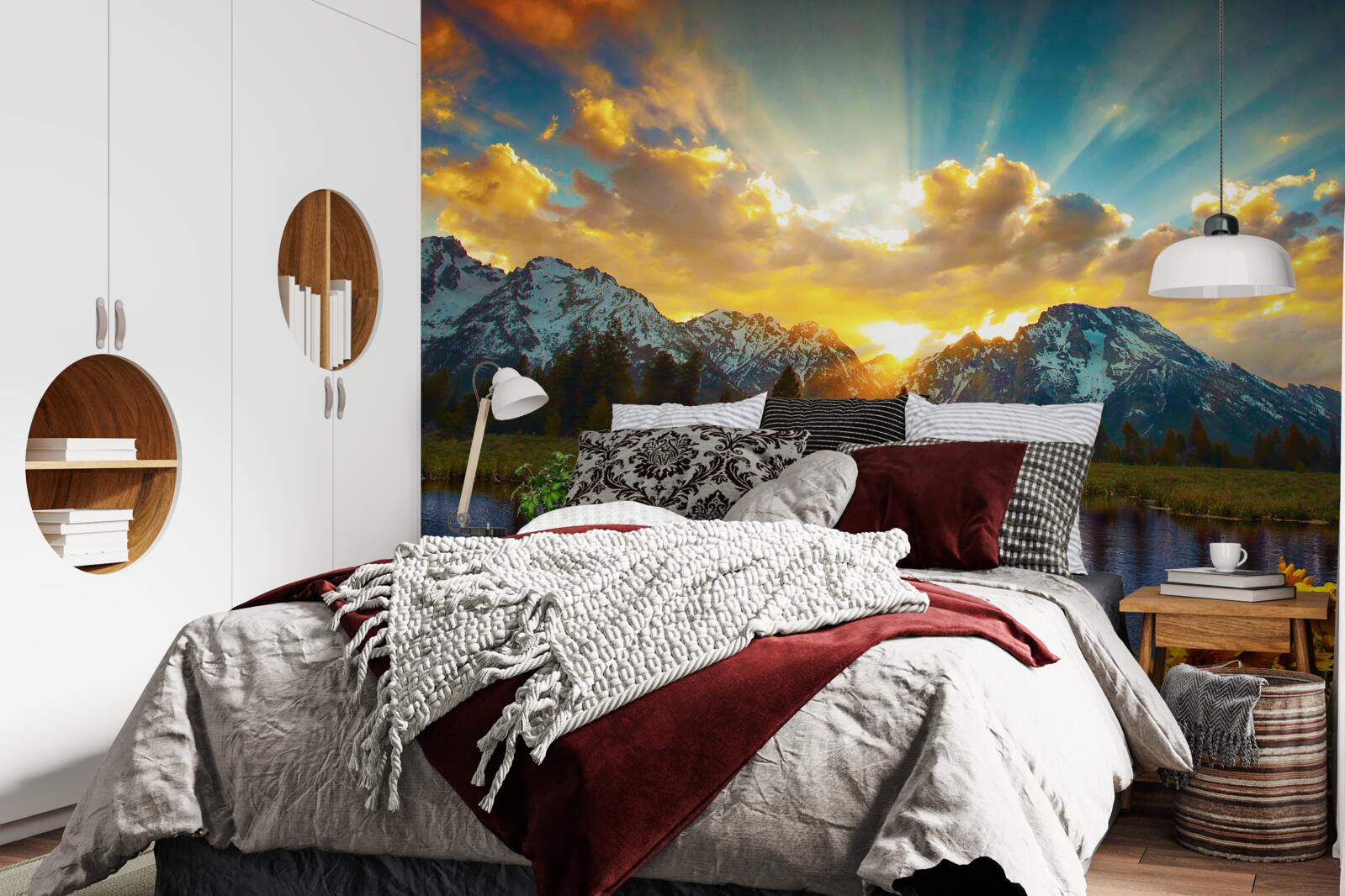 Fototapeta magiczny zachód słońca nad wysokogórską rzeką