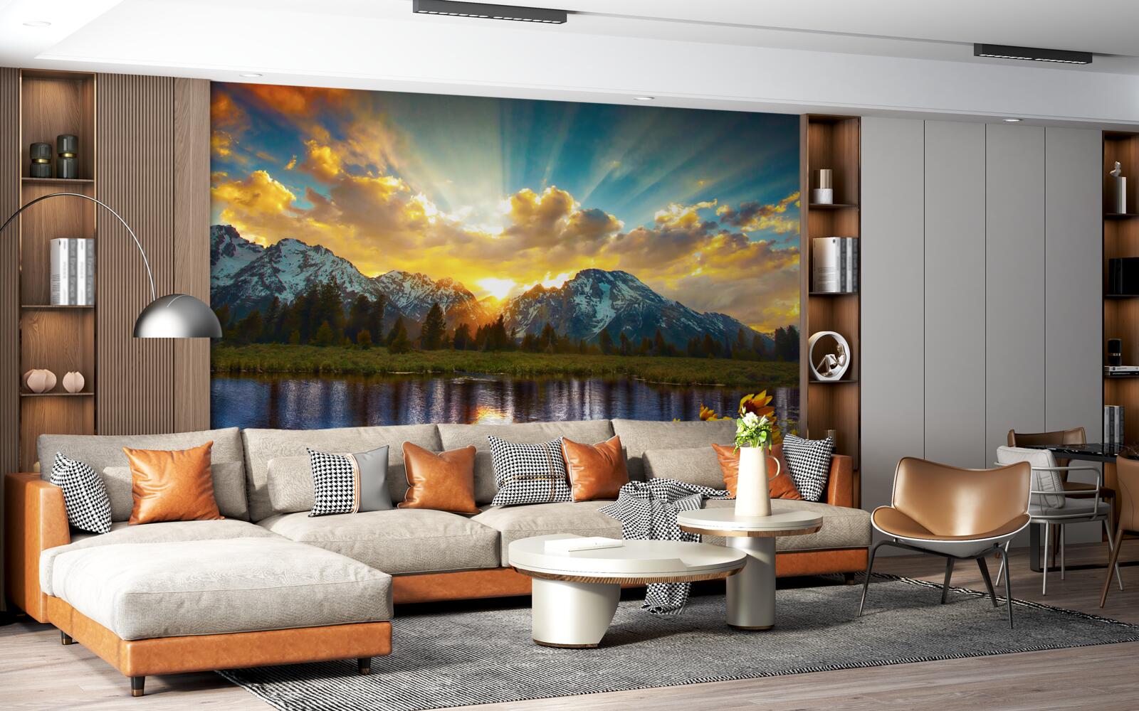 Fototapeta magiczny zachód słońca nad wysokogórską rzeką