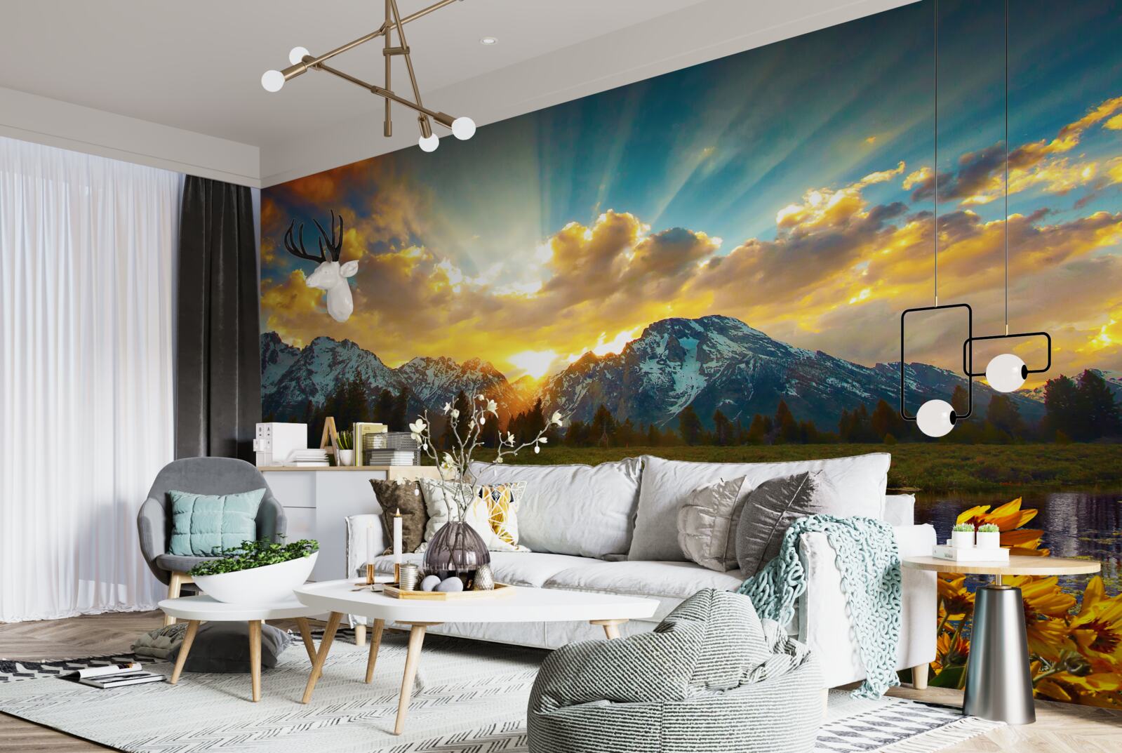 Fototapeta magiczny zachód słońca nad wysokogórską rzeką